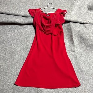 dressbarn Red Draped Cowlneck Flutter Sleeve Mini Dress